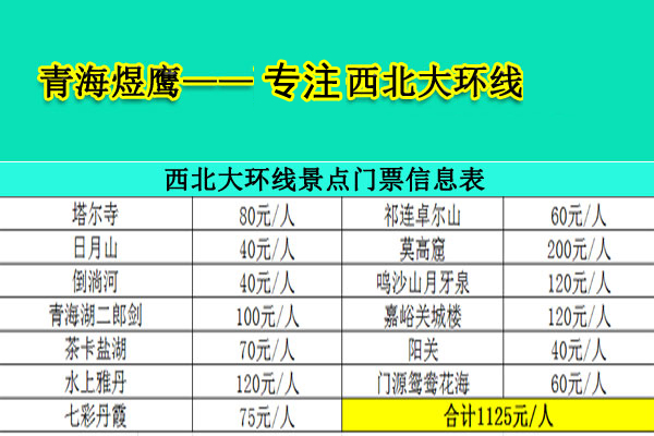 青海湖大环线门票价格表